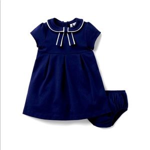 Janie and Jack Navy Blue Baby Bow collar dress (sold out online) size 3-6 month